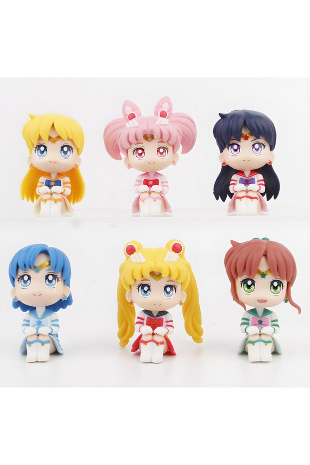 Bandai 6 Pcs 6 PCS/Set Pretty Guardian Sailor Moon 7cm Anime Figure Tsukino Usagi Chibiusa Hino Rei