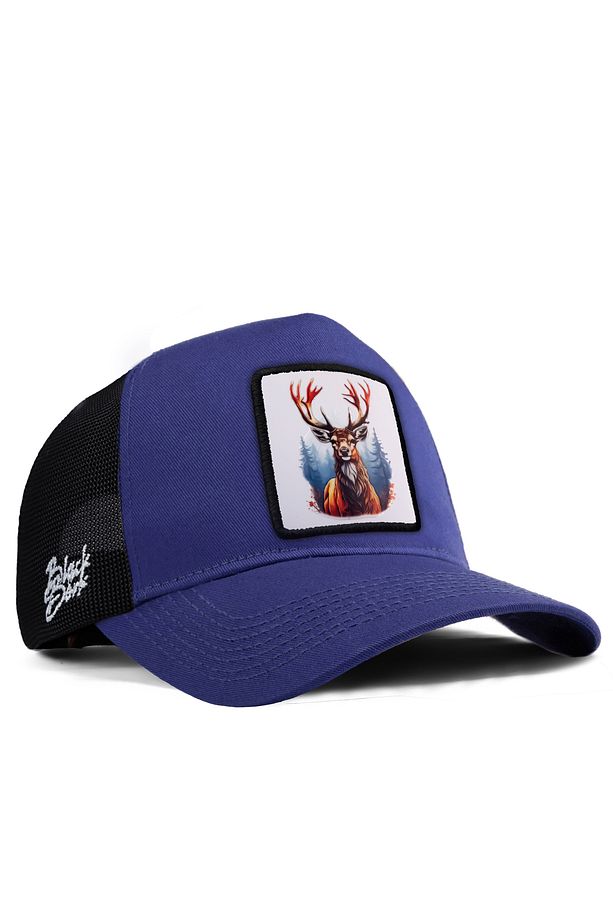 V1 Geyik Logolu Siyah-mavi Trucker Şapka - 1