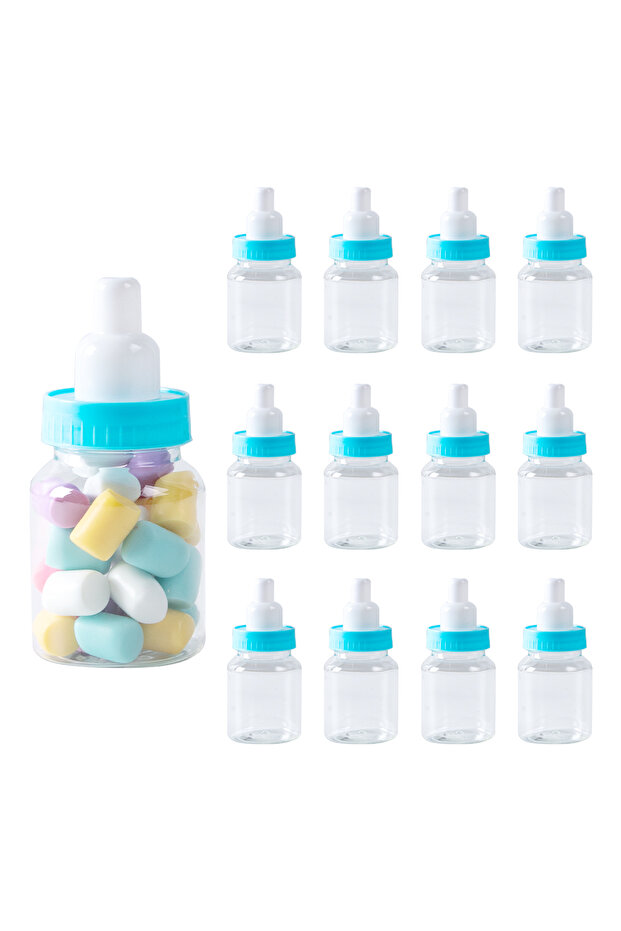 12pcs blue 12Pcs Baby Bottle Blue Pink White Plastic Candy Bottle Baby Shower Gift Box Decorations B