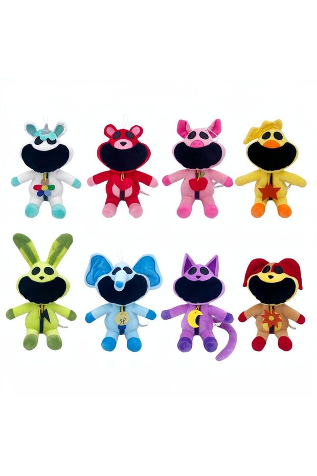 8 Smiling Critters Plush Toys Jumping House Cat Pup Bear Holding Plush Cat Pup Plush Doll Decorat... - 8