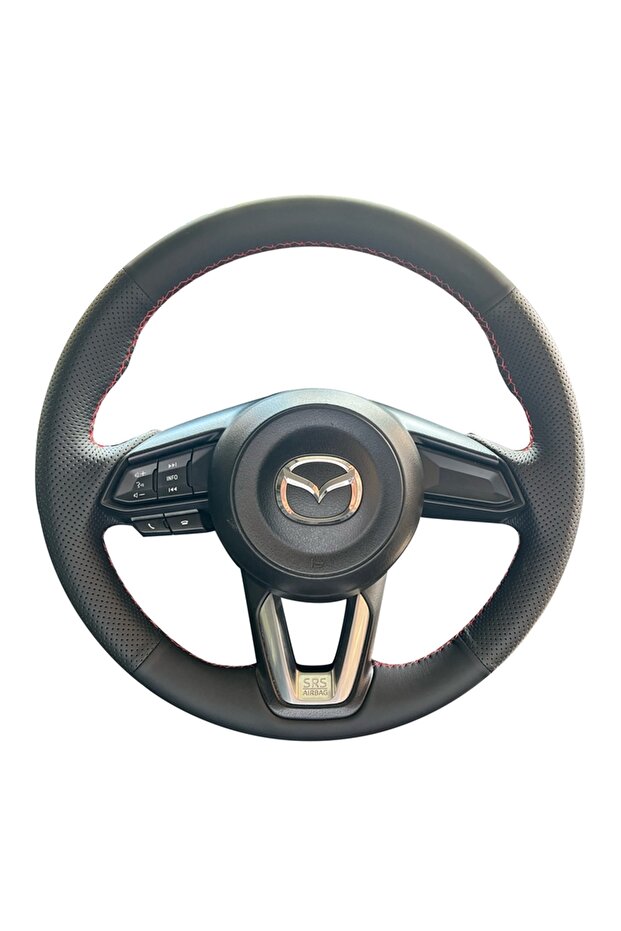 غطاء عجلة قيادة السيارة مضفر من الجلد الصناعي بخيوط سوداء لسيارة Mazda 3 Axela 2017-2018 Mazda 6 A