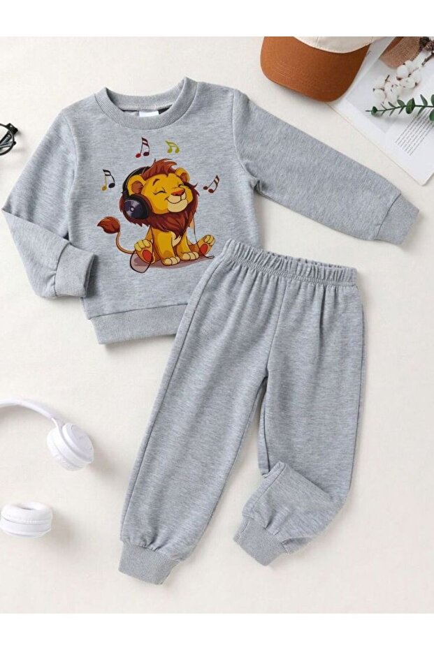 Cute Arslan Printed Crew Neck Unisex Kids Tracksuit Set