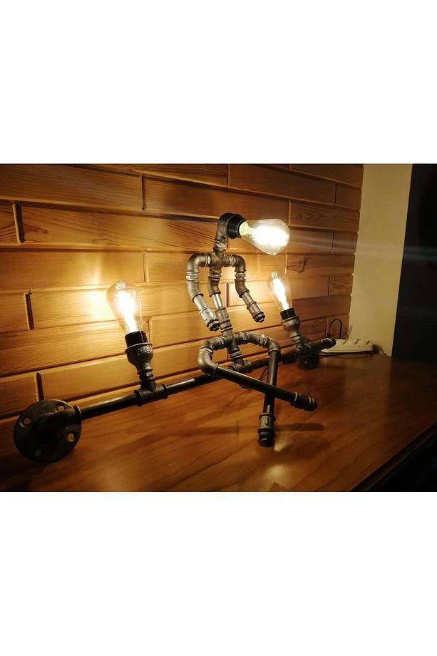 3 Başlıklı Vintage El Yapımı Endüstriyel Aplik, Rustik Robot Duvar Apliği Cafe Villa Retro Avize - 6