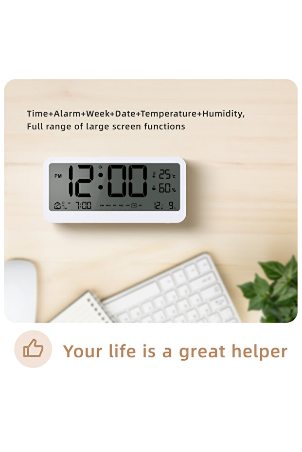 8001-en multifunction digital clock led brightness adjustable temperature humidity display a... - 7