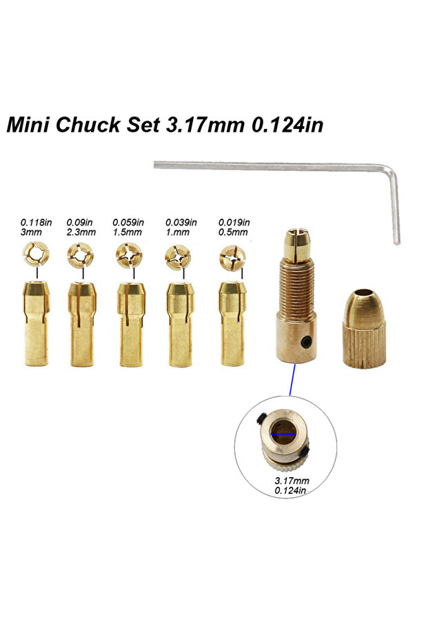 3.17mm Mini Chuck Mini Drill Chuck Collet Set For Electric Motor Shaft Fit Micro Twist Drill Brass C
