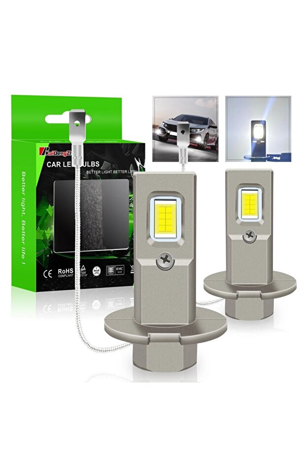 H3 White 2Pcs H3 LED Car Headlights Bulbs Fanless Fog Lamps H3 Daytime Running Light Super Bright Fo