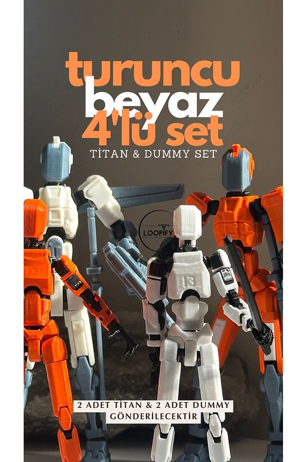 Turuncu & Beyaz Oynar Eklemli Robot Figür Seti (4’lü) dummy titan 13 - 2