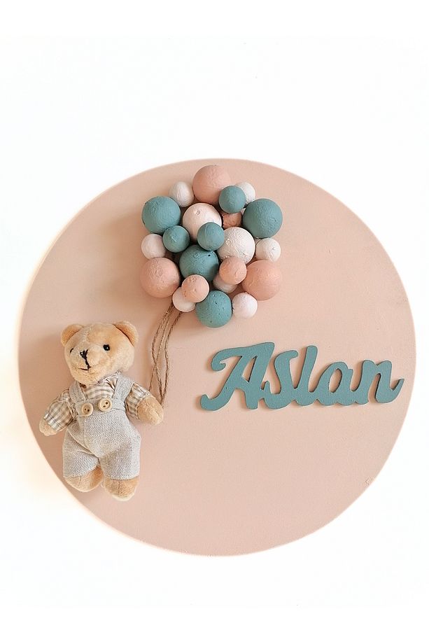 İsimli Bebek Kapı Süsü Balonlu Ayıcıklı(30CM) - 1