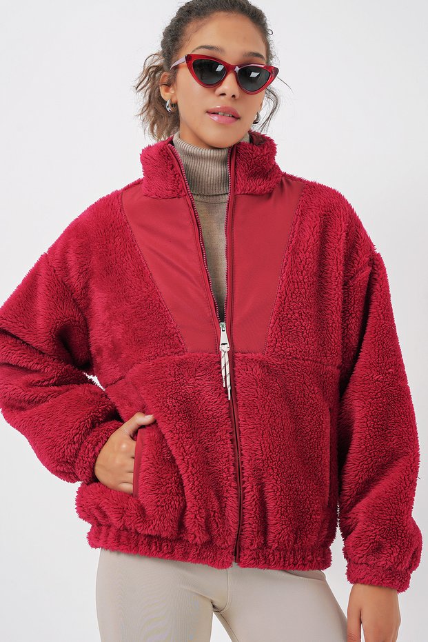 5194 Women's Plush Coat Jacket - A.Burgundy