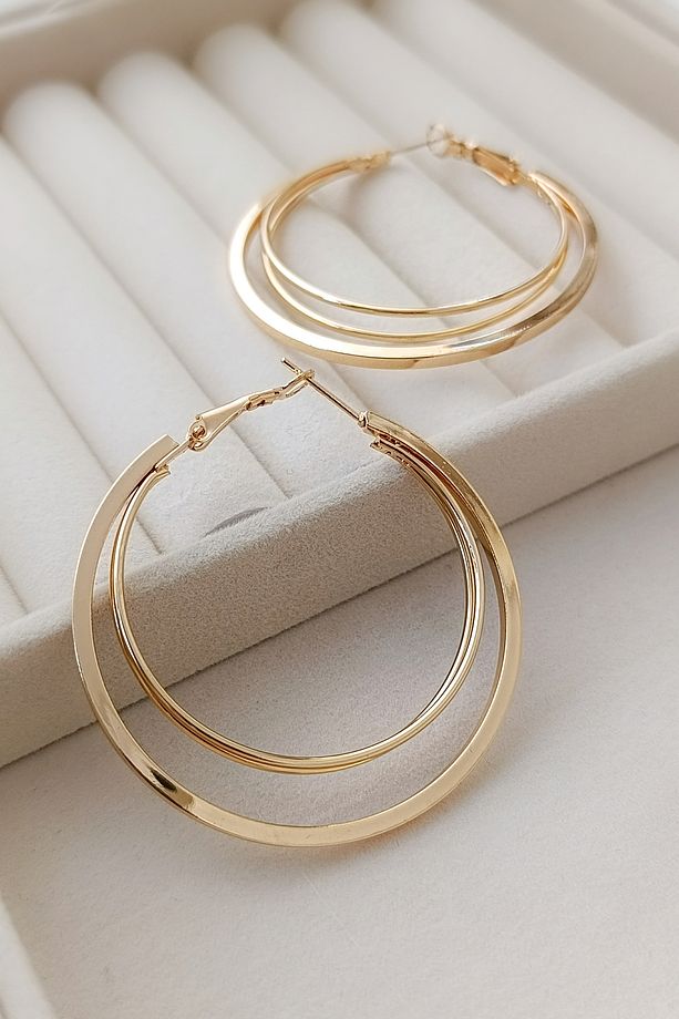 Çift Katmanlı Gold Halka Modern Küpe Tasarımı - 1