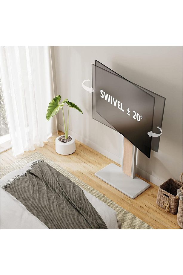 Ayaklı Tv Standı 32-75 Inç Tv'ler İçin Ayarlanabilir Yükseklik Ve Döner Özellikli Ahşap Tabanlı - 4