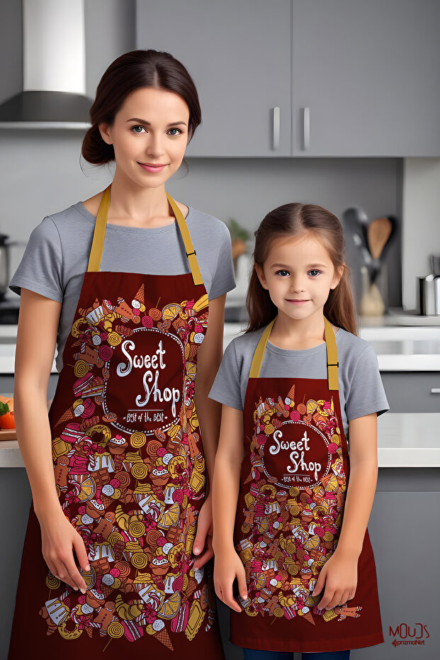 Mother Daughter 2-Piece Confectionery Patterned Kitchen Apron, Chef Apron, Children's Apron, Event Apron