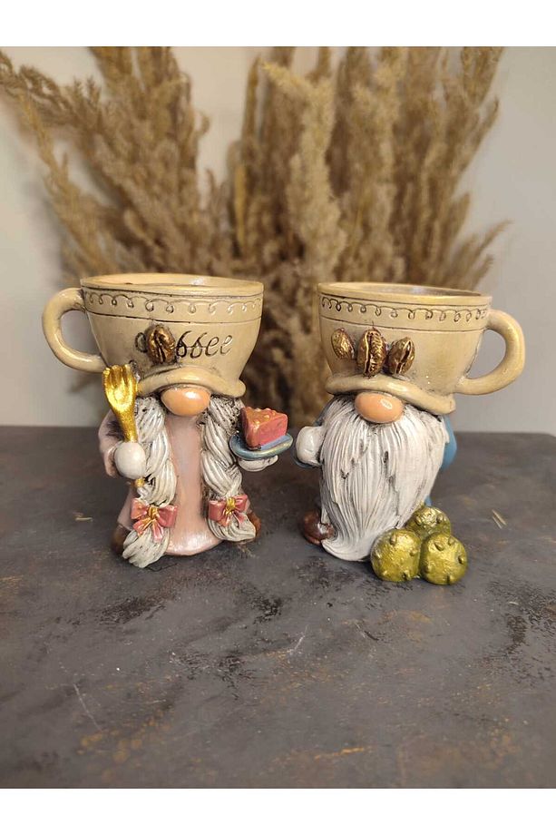 Kahve Fincan Figürlü Aşçı Gnome Çift Dekoratif Sunumluk & Mumluk - 7