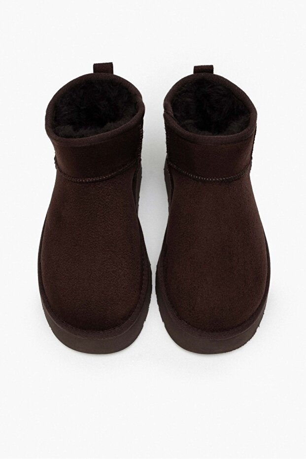 Dámské kozačky - Mini hnědý semiš, kožešina uvnitř, silná podrážka - 7