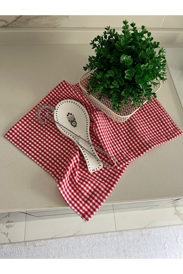 حفاضات المطبخ القماش القطني الأحمر - 1