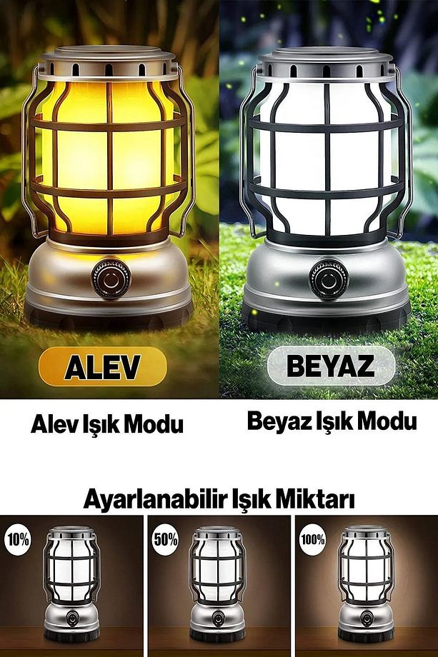 Şarjlı 21 Dekoratif Kamp Lambası Ledli Kırmızı Alev Beyaz  Işıklı El Feneri Işıldak Çift Modlu Lamba - 7