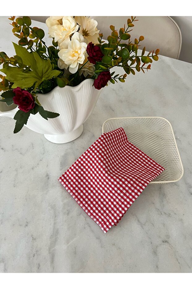 حفاضات المطبخ القماش القطني الأحمر - 4