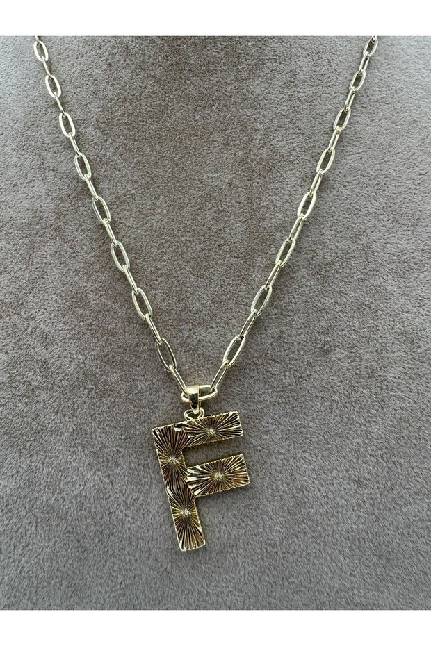 F Harf Çelik Kolye 50-5 Cm - 1