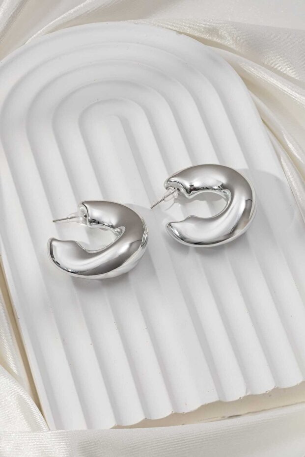 Kadın Dalgalı İthal Halka Çelik Küpe - 2