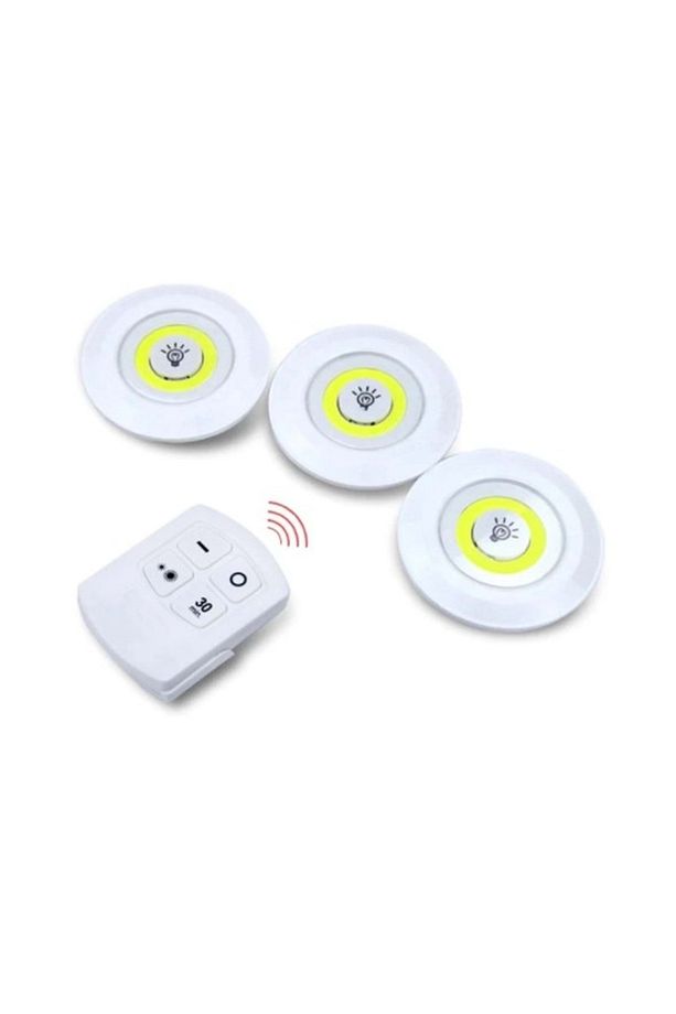 3 Lü Kumandalı Yapışkanlı Kablosuz Pilli Led Spot Lamba Işıldak 312026 - 1