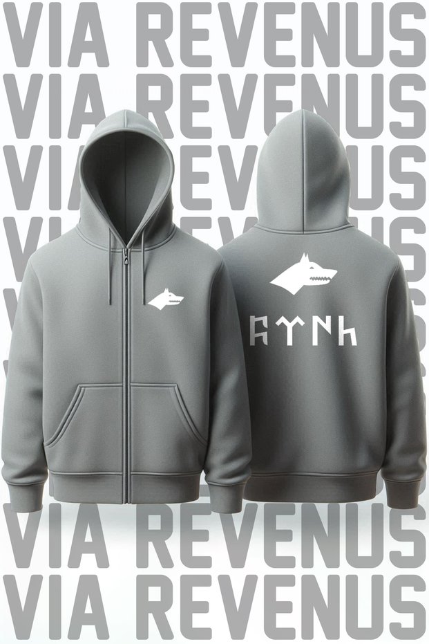 Turkish Front and Back Printed Unisex Zippered Hooded Gray Sweatshirt Cardigan