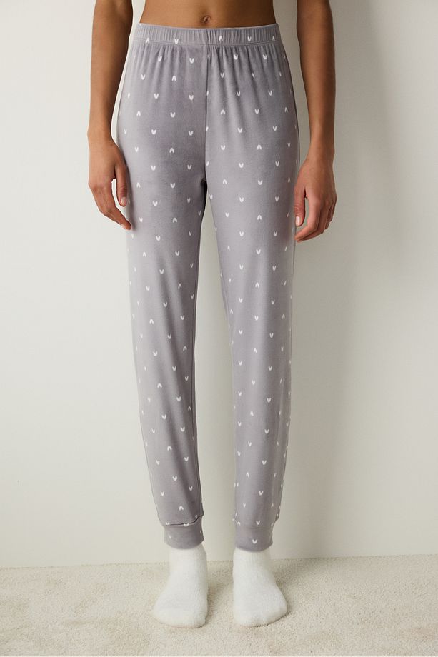 Tiny Hearts Fuzzy Koyu Gri Pantolon Pijama Altı - 1