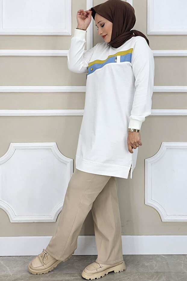 Women's Denim Belt Look Saw Tunic