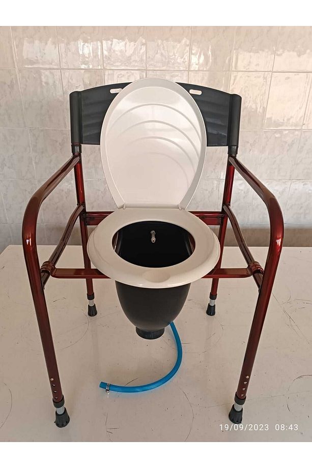 Taharet Musluklu Hasta Wc Sandalye Klozet Direk Wc Tuvalete Seyyar Sandalye Kolay Katlanır - 9