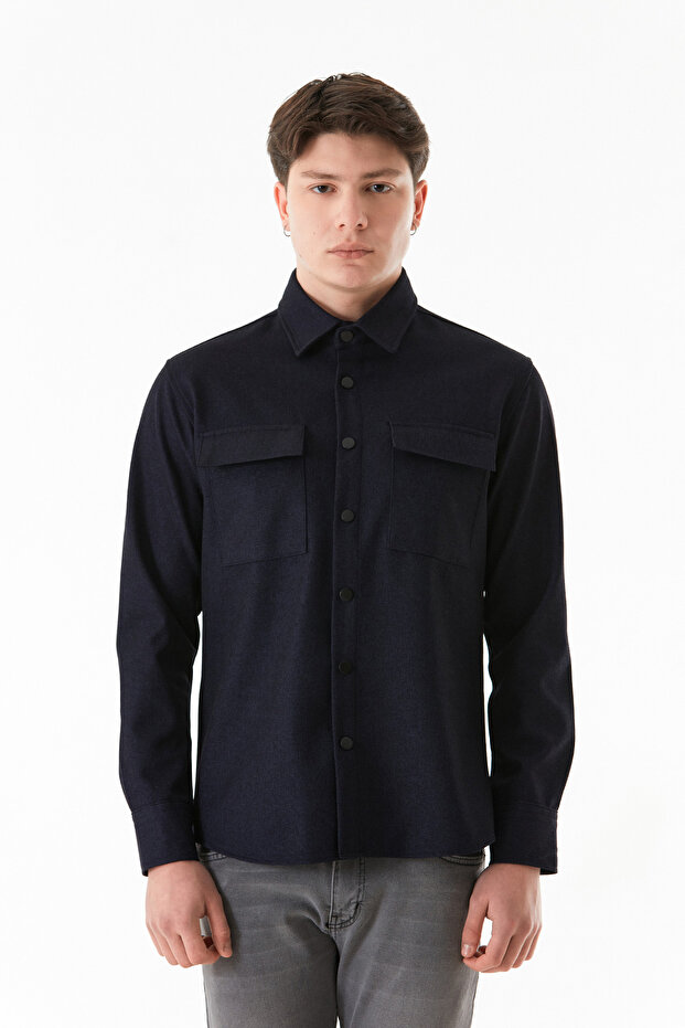 Basic Çift Cepli Çıtçıtlı Gömlek - 8