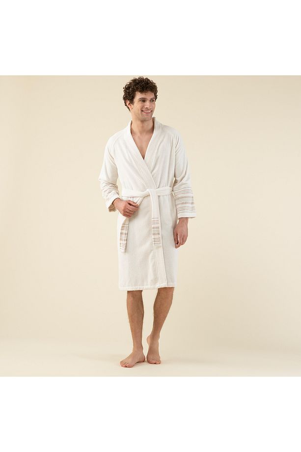Derin Unisex Bornoz Ekru/mango - 4