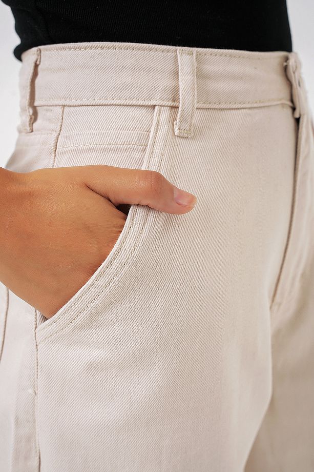 6703 Yüksek Bel Kot Pantolon - Ekru - 5