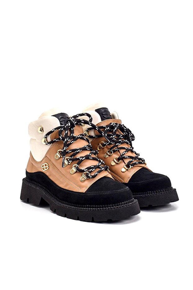 CIZ SİYAH/TABA SÜET Kadın DÜZ BOT - 3