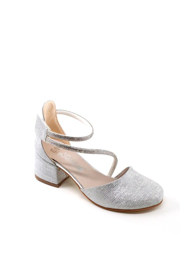 Stone Detailed Glittery Girls' Evening Dress Heeled Shoes Gold