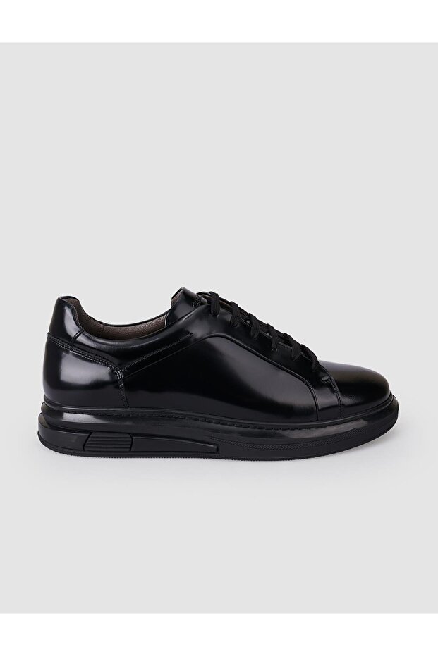 100% Genuine Leather Black Lace-Up Men's Sports Shoes