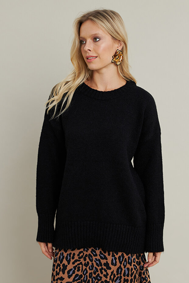 Schwarzer, lockerer Damenpullover – MYV104 - 1