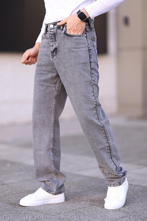 Gri Baggy Fit Jeans Kot Pantolon TMNAW24JE00027 - 5
