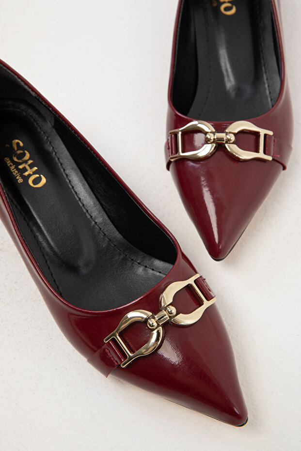 Klaretová červená lakovaná kůže 19546 Model klasické dámské boty na podpatku - 2