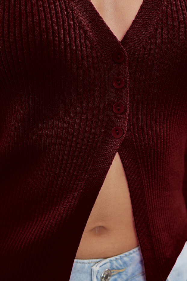 Bordo Crop Premium/ Özel İplik Triko Yelek TWOSS24BZ00258 - 4