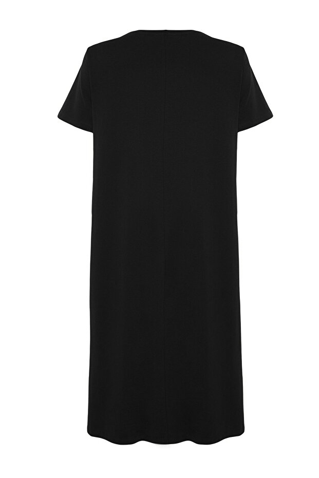 Siyah Midi %100 Pamuk Örme T-shirt Elbise TBBSS24AH00067 - 5