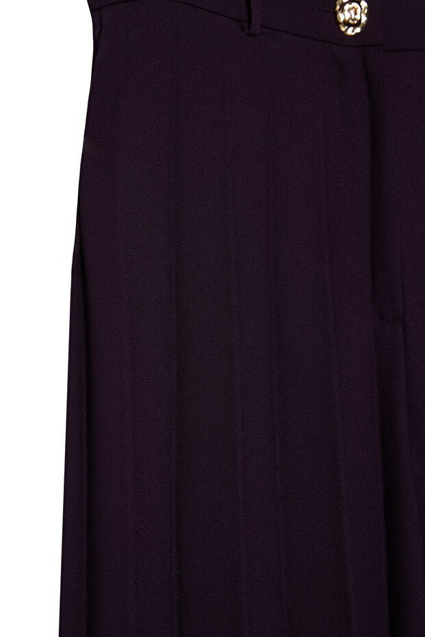 Mürdüm Dokuma Geniş Paça Pilise Detaylı Kumaş Pantolon Etek TCTAW25TP00001 - 8