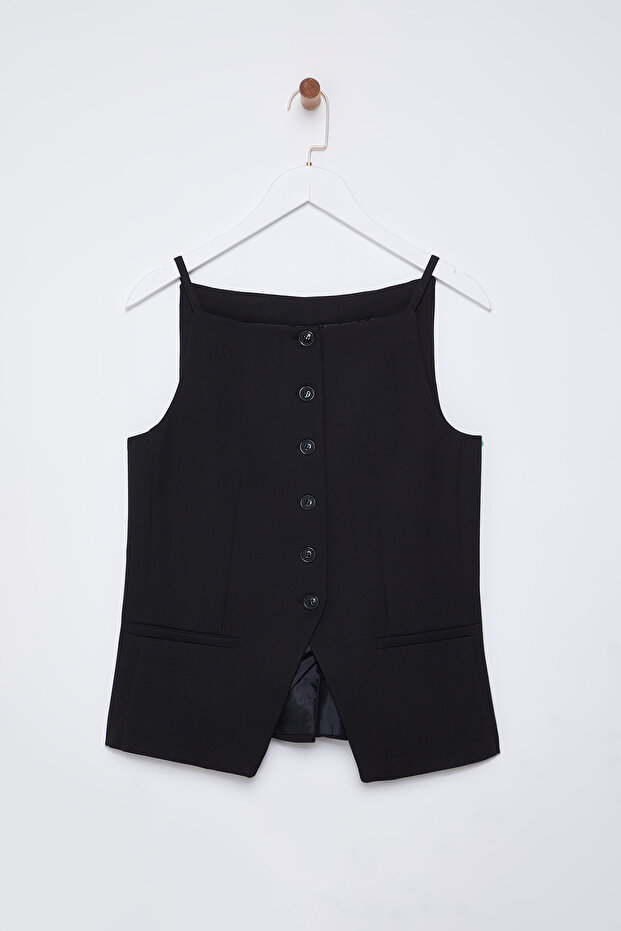 Siyah Regular Dokuma Yelek TWOSS25YE00010 - 6