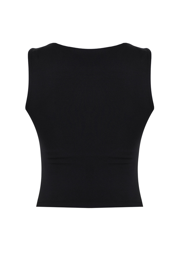 Siyah Fırçalı Soft Kumaş 2 Katlı İçi Pedli Spor Sütyenli Örme Üst/Bluz THMSS25BZ00001 - 9