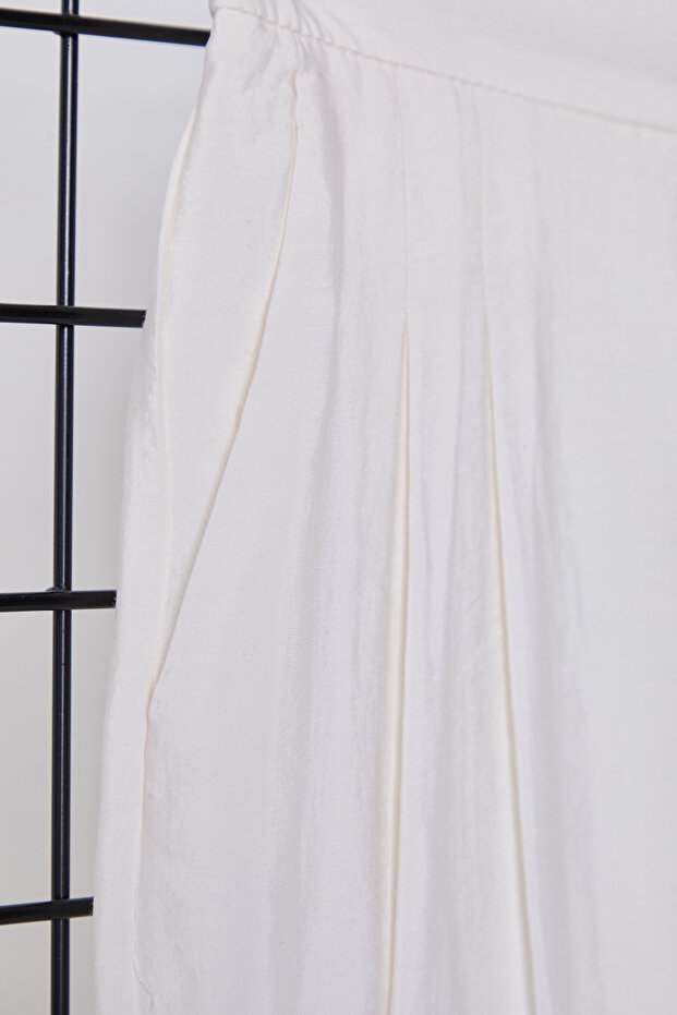 Bej Yumuşak Tuşeli Wide Leg/Geniş Paça Dokuma Pantolon TWOSS25PL00004 - 7