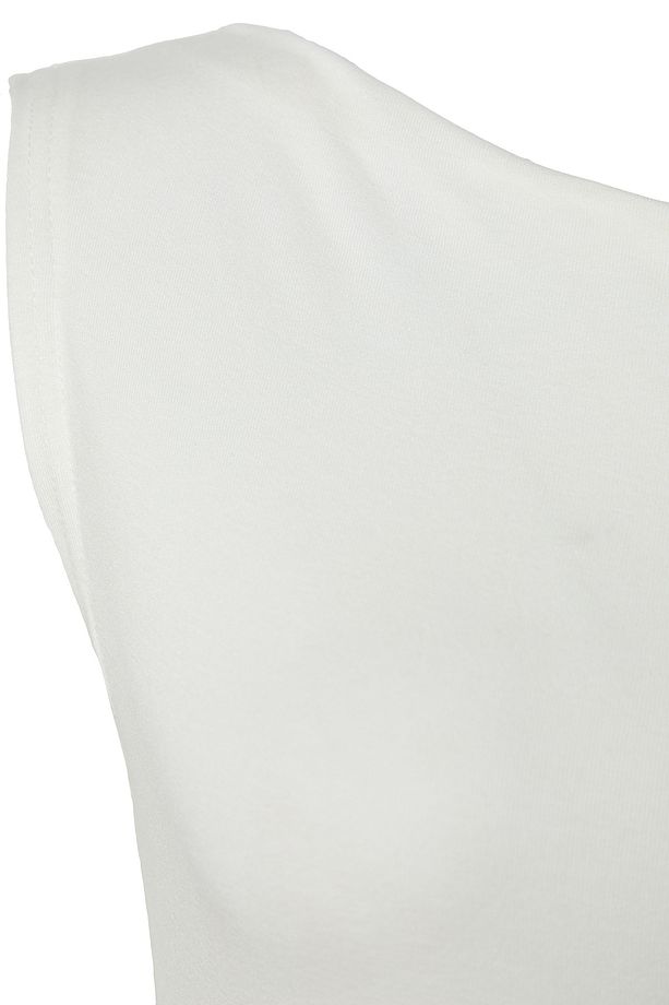 Ekru Çizgili Premium Yumuşak Kumaşlı Fitted Kayık/Madonna Yaka Esnek Örme Bluz TBBSS25AF00029 - 7