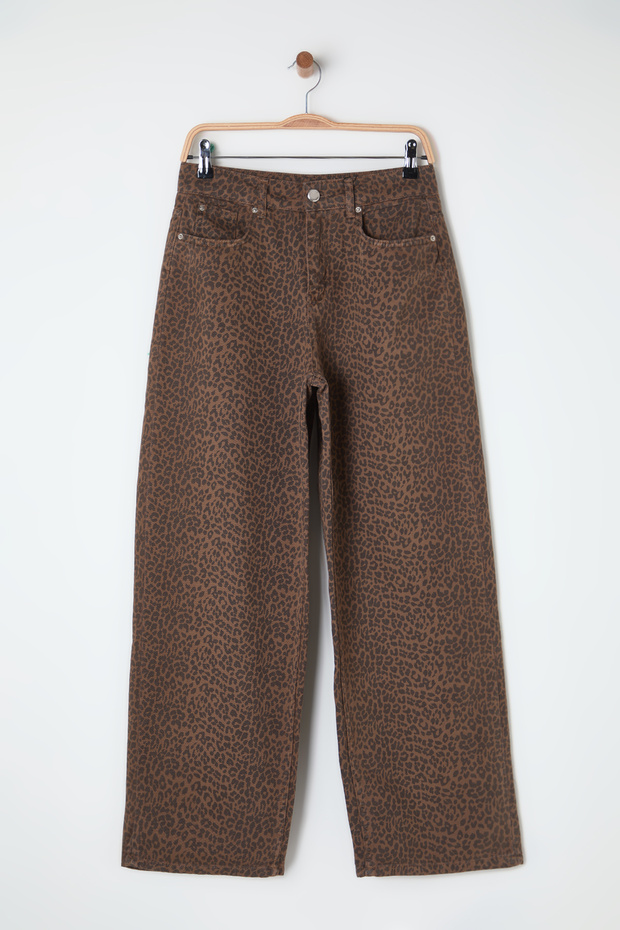 Çok Renkli Leopar Desenli Kahverengi Normal Bel Barrel Jeans TWOSS25JE00038 - 6