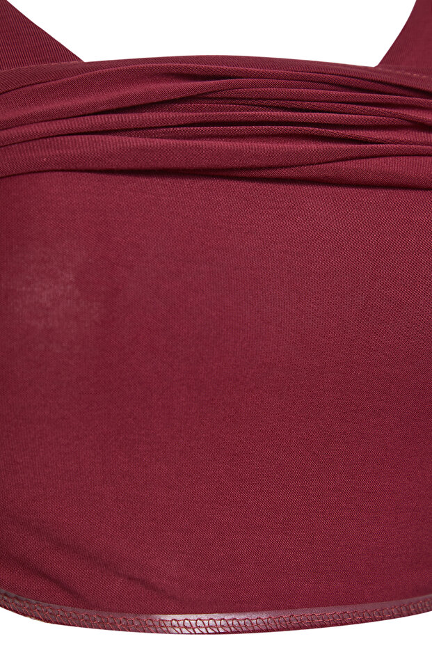Bordo Fitted/Vücuda Oturan V Yaka Sırt Dekolteli Esnek Örme Bluz TWOSS25BZ00083 - 9