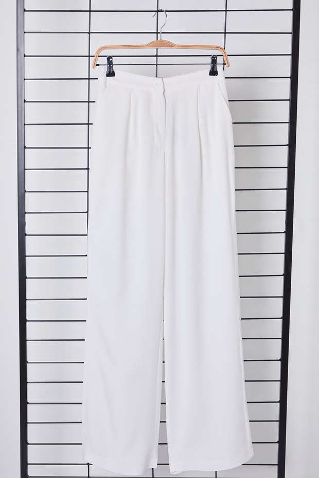 Beyaz Keten Görünümlü Wide Leg/Geniş Paça Dokuma Pantolon TWOSS25PL00020 - 6