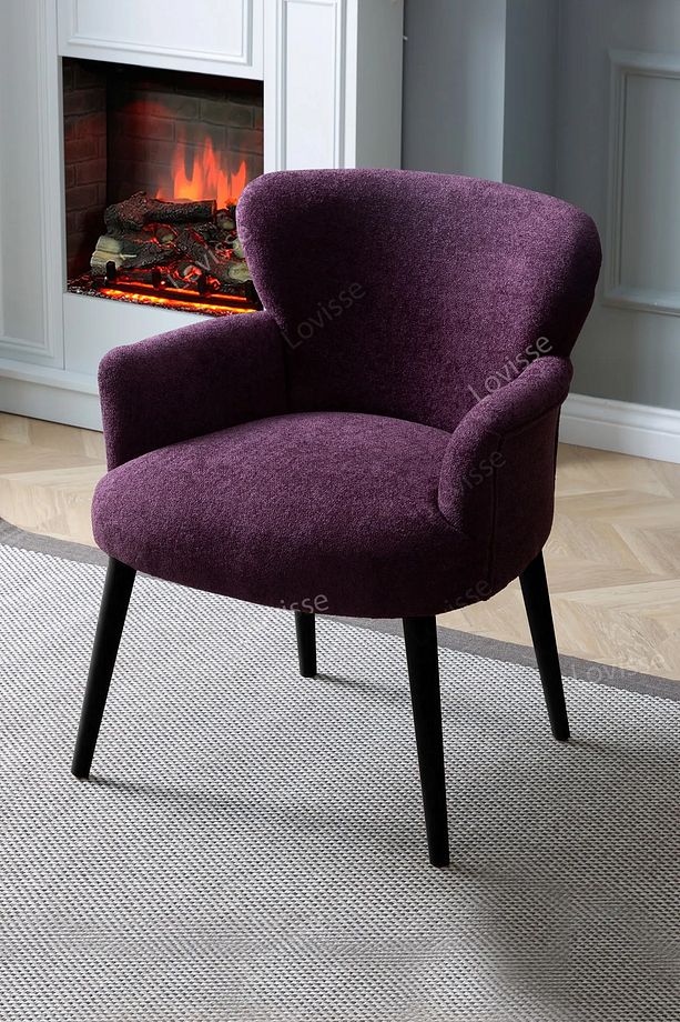 Mürdüm Mor Siyah Ayak Teddy Berjer , Salon, Balkon, Ofis, Bekleme, Güzellik Merkezi, çay seti - 2