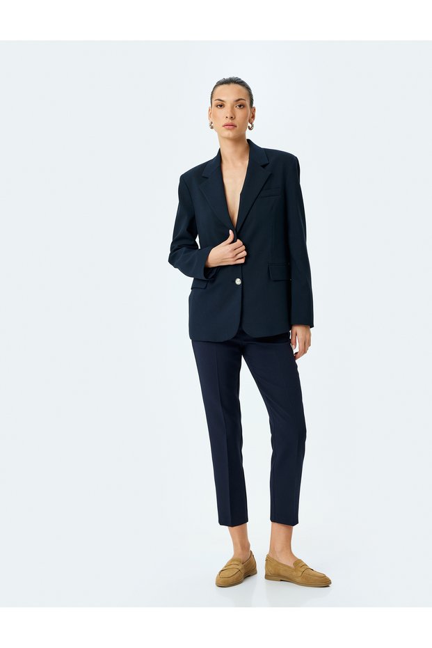 Slim Fit Pocket High Waist Cigarette Fabric Trousers