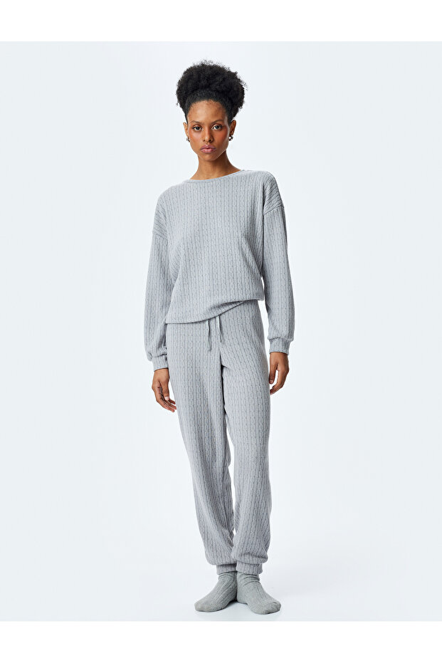 Comfortable Fit Knit Patterned Jogger Pajama Bottoms